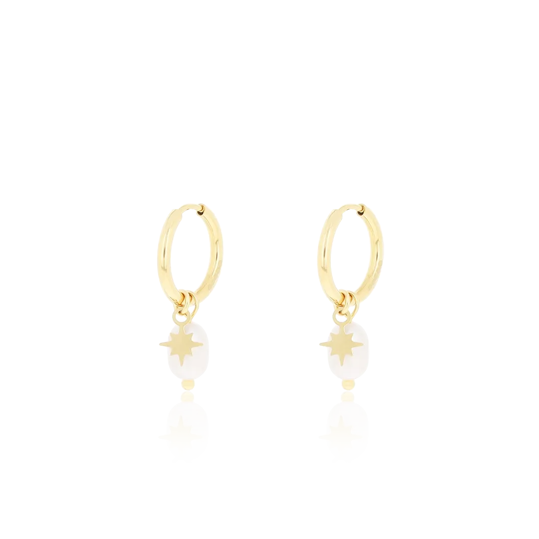 Gold coloured earrings with star & pearl charms