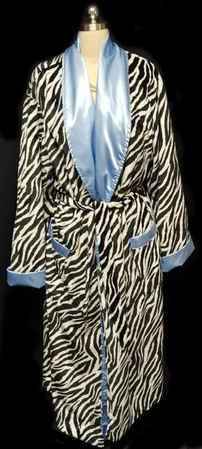 *GORGEOUS SWANKIE BLANKIE ZEBRA & BLUE SATIN ROBE - SIZE LARGE