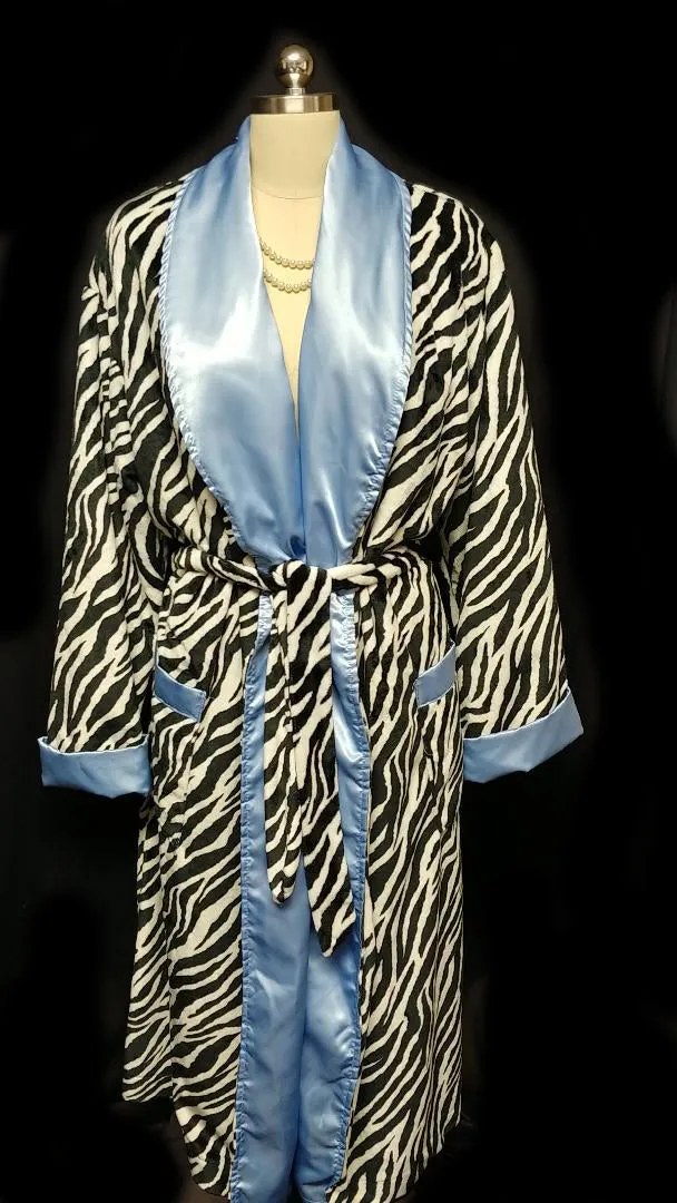 *GORGEOUS SWANKIE BLANKIE ZEBRA & BLUE SATIN ROBE - SIZE LARGE