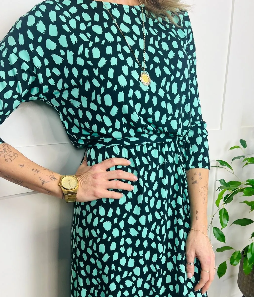 Green Print Ruffle Hem Dress