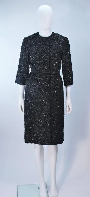 HAUTE COUTURE INTERNATIONAL 1960s Black Beaded Coat Size 6