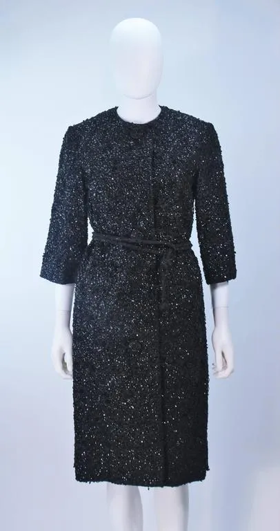 HAUTE COUTURE INTERNATIONAL 1960s Black Beaded Coat Size 6