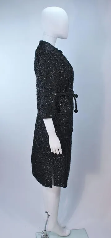 HAUTE COUTURE INTERNATIONAL 1960s Black Beaded Coat Size 6