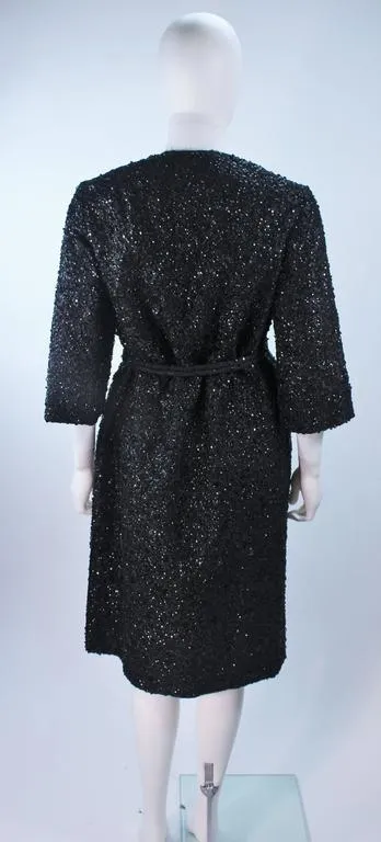 HAUTE COUTURE INTERNATIONAL 1960s Black Beaded Coat Size 6