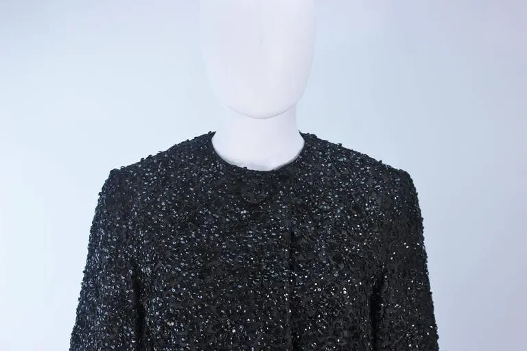 HAUTE COUTURE INTERNATIONAL 1960s Black Beaded Coat Size 6