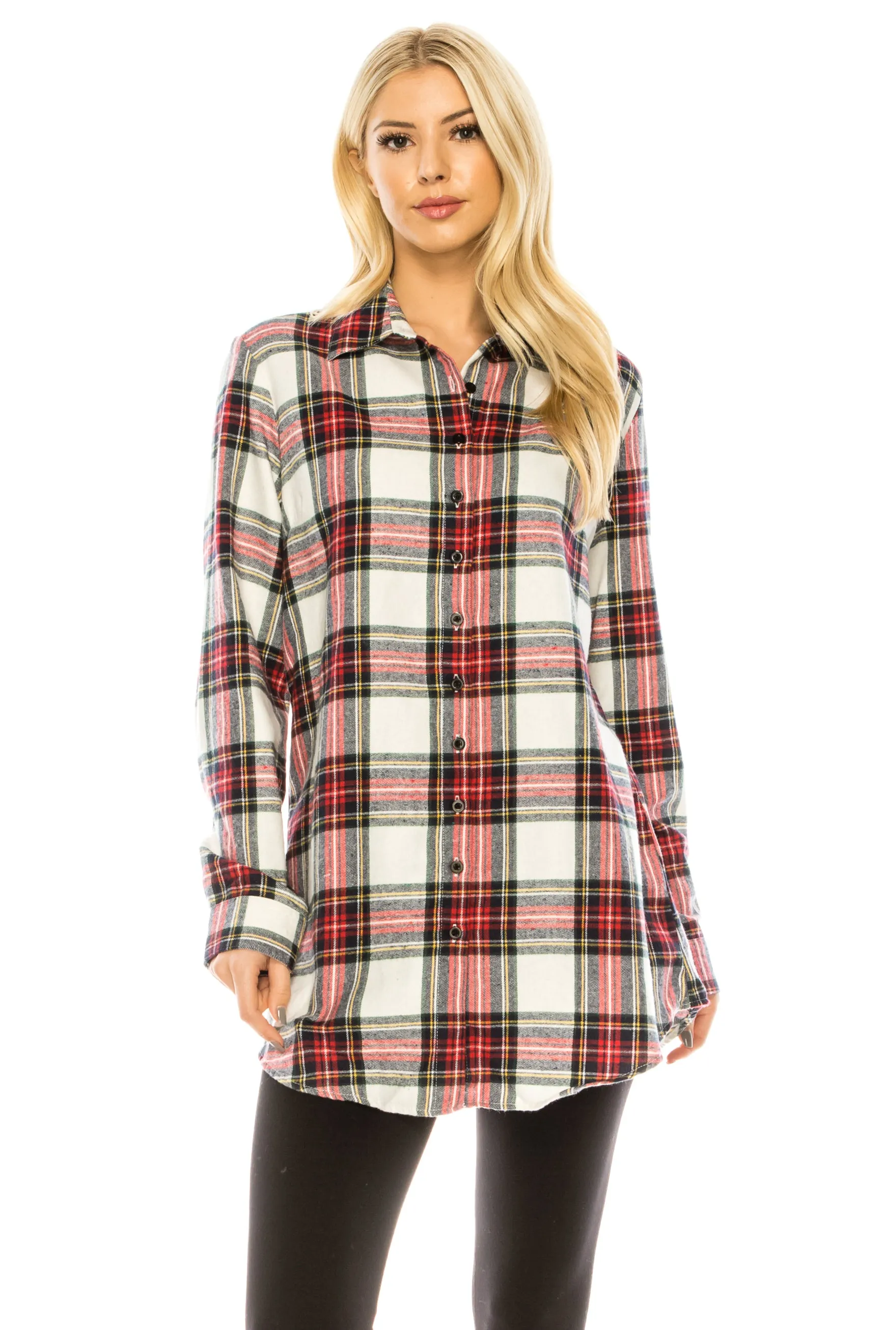 Haute Edition Women's Long Button Down Flannel Tunic Shirt with Plus