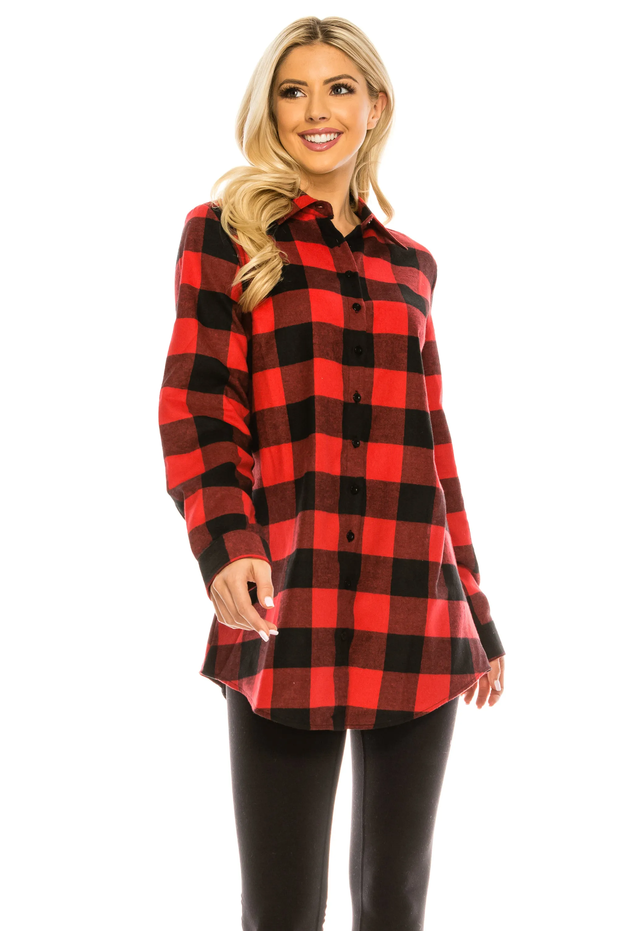 Haute Edition Women's Long Button Down Flannel Tunic Shirt with Plus