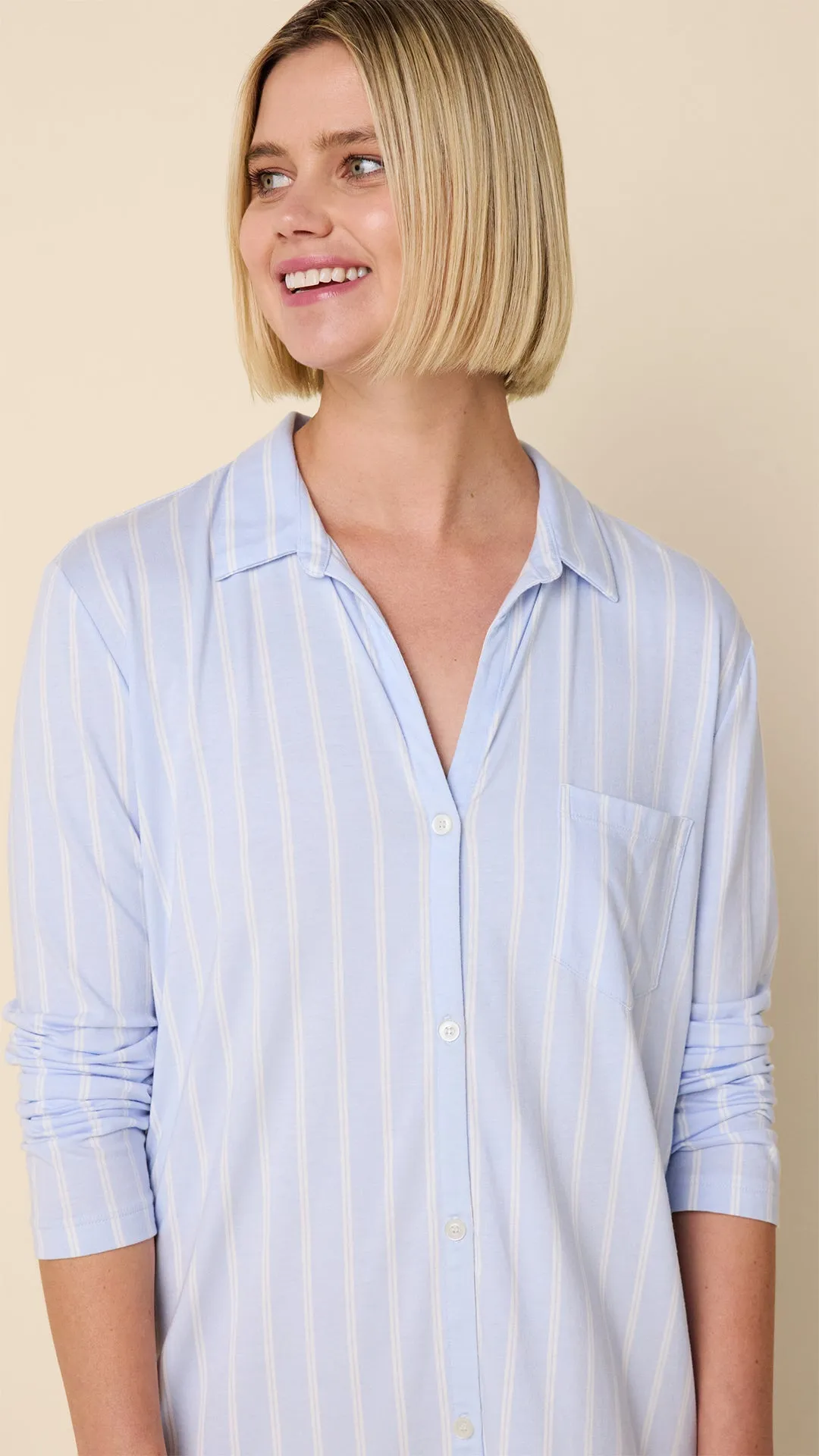 Heritage Stripe Blue Pima Knit Night Shirt