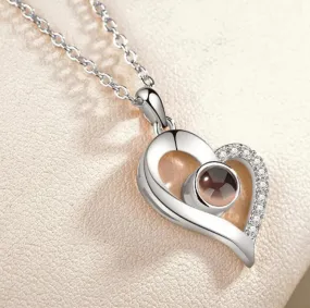 I Love You Projection Charm Pendant Necklaces Heart-shaped Crystal Wedding Ladies Necklace