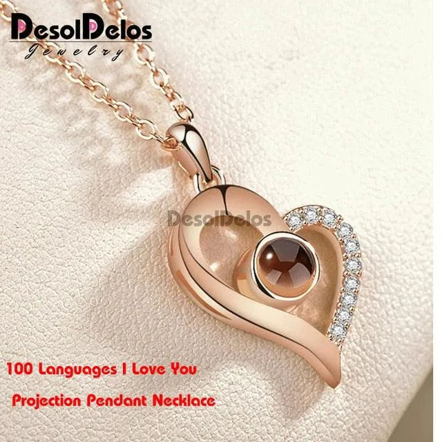 I Love You Projection Charm Pendant Necklaces Heart-shaped Crystal Wedding Ladies Necklace