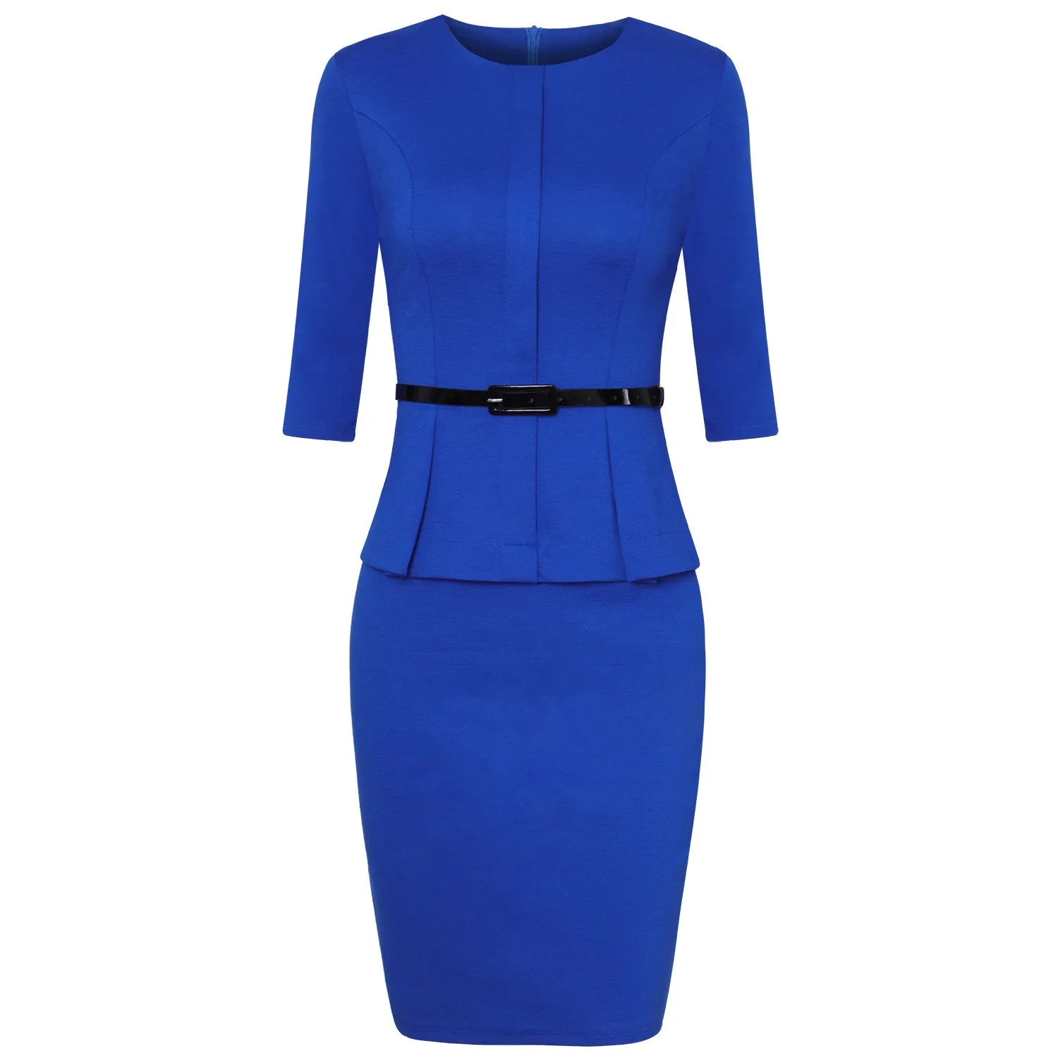 Intellectual and elegant temperament Slim round neck 3/4 sleeve OL bag hip 3/4 sleeve dress