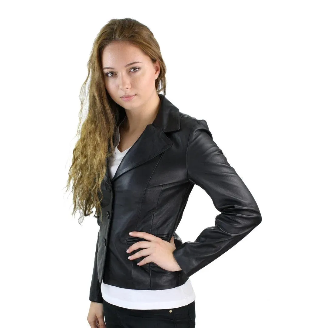 Ladies 100% Leather Jacket Blazer Style  Slim Fit Retro 3 button blazer