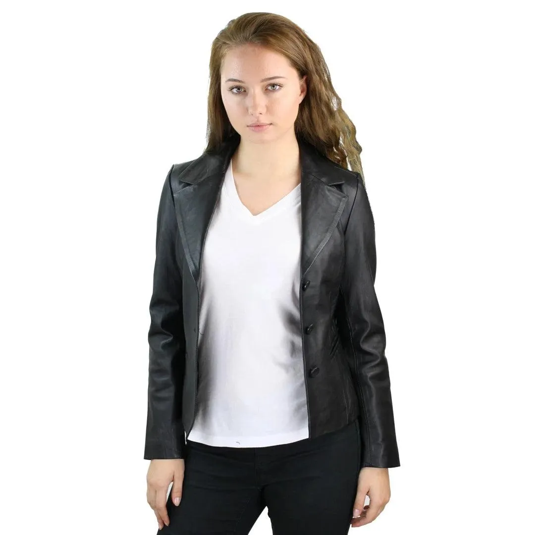 Ladies 100% Leather Jacket Blazer Style  Slim Fit Retro 3 button blazer