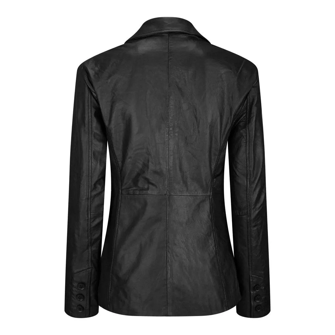 Ladies Women Real Black Leather slim Fit Blazer Jacket