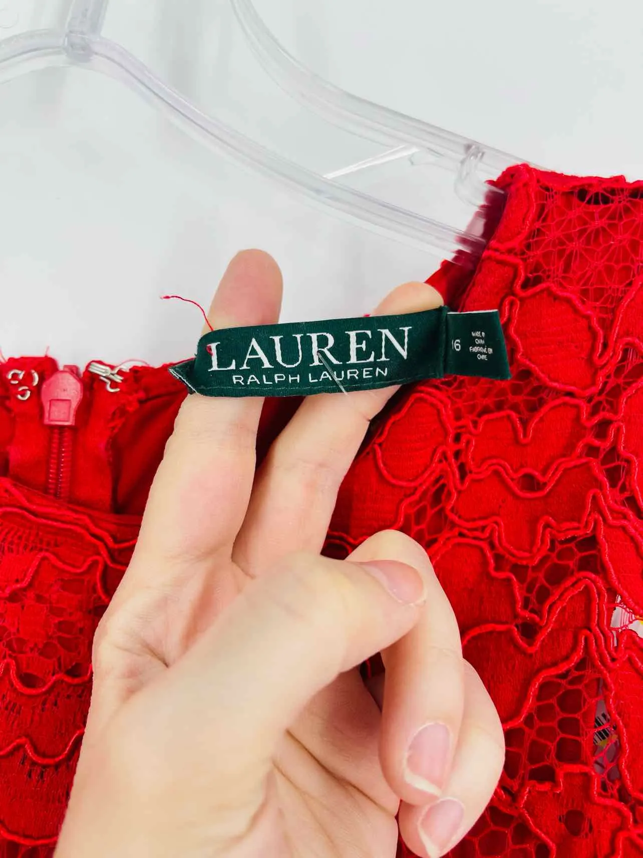 Lauren Size 16 Red Floral Lace Dresses Dress