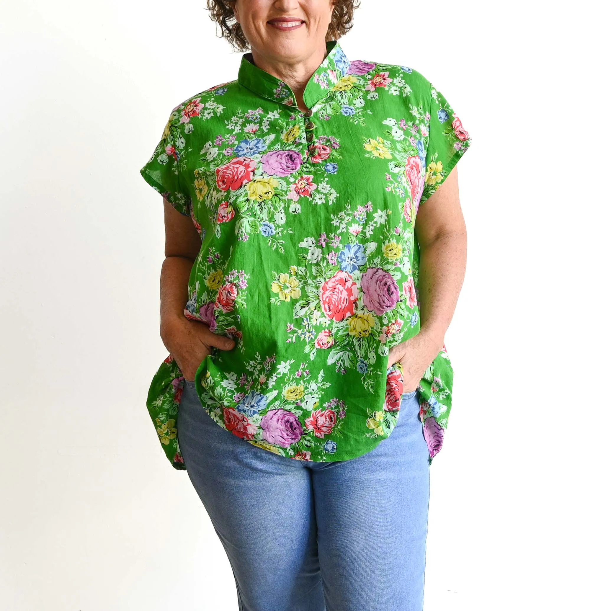 Loose Fit Cotton Tunic Top by KOBOMO - Peony