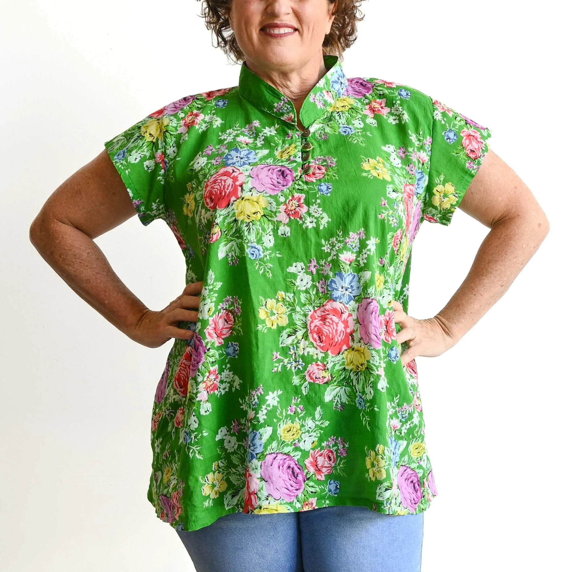 Loose Fit Cotton Tunic Top by KOBOMO - Peony