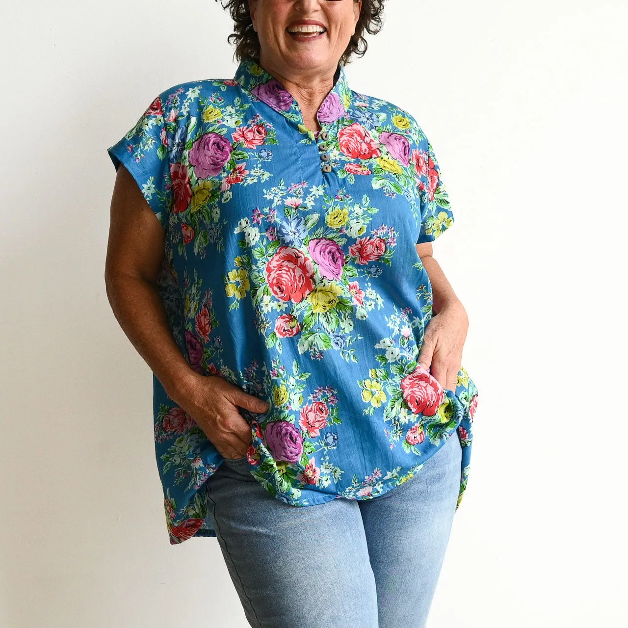 Loose Fit Cotton Tunic Top by KOBOMO - Peony