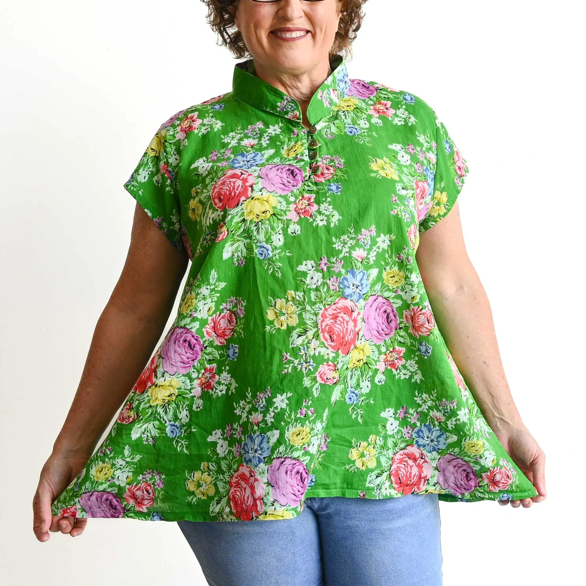 Loose Fit Cotton Tunic Top by KOBOMO - Peony