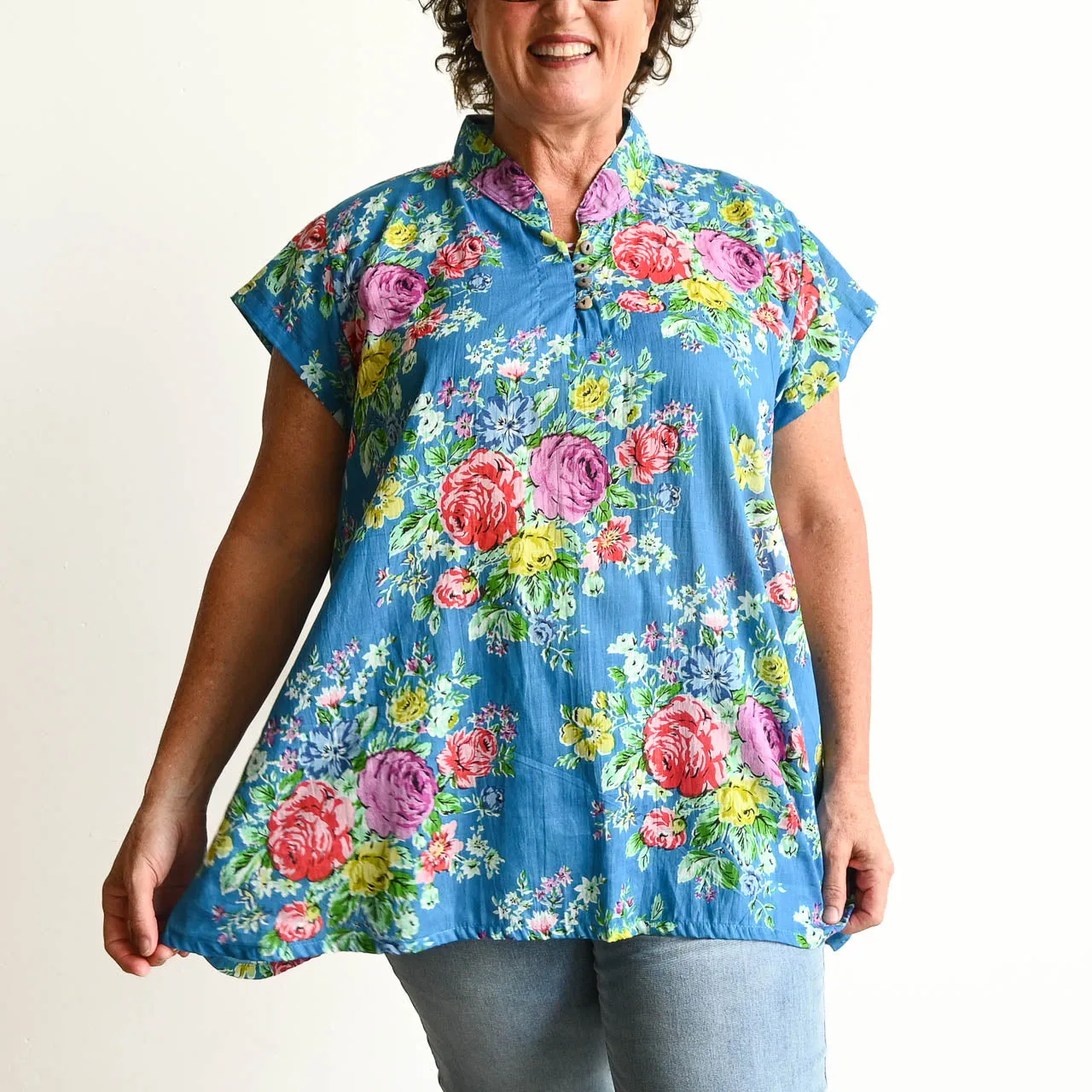 Loose Fit Cotton Tunic Top by KOBOMO - Peony