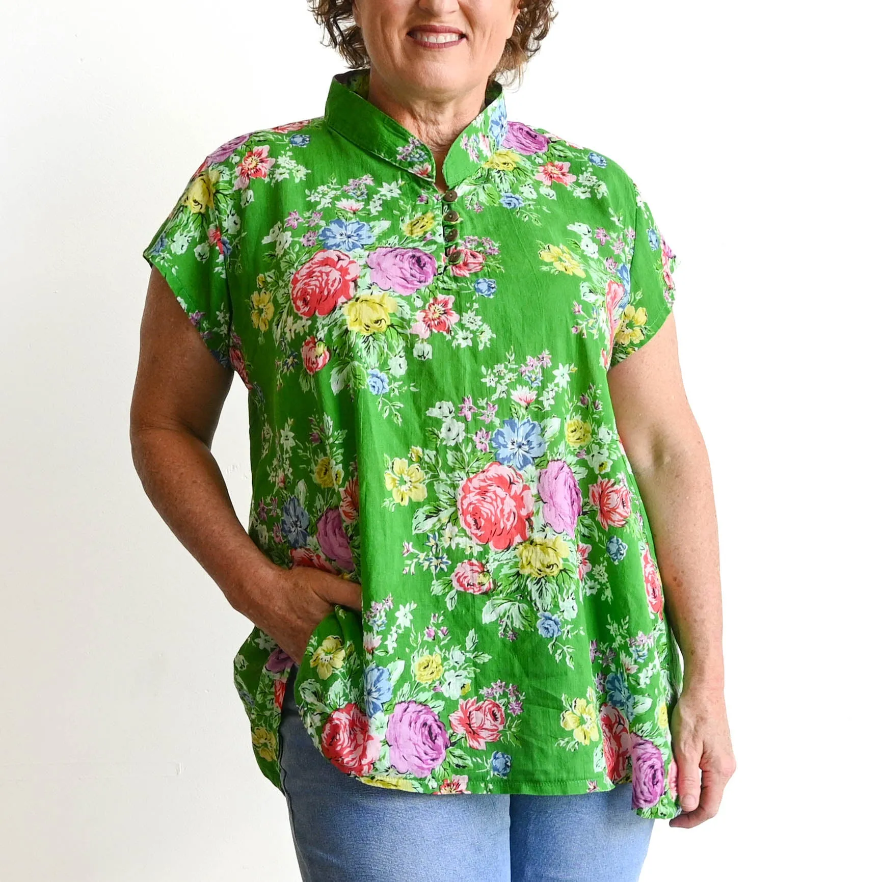 Loose Fit Cotton Tunic Top by KOBOMO - Peony