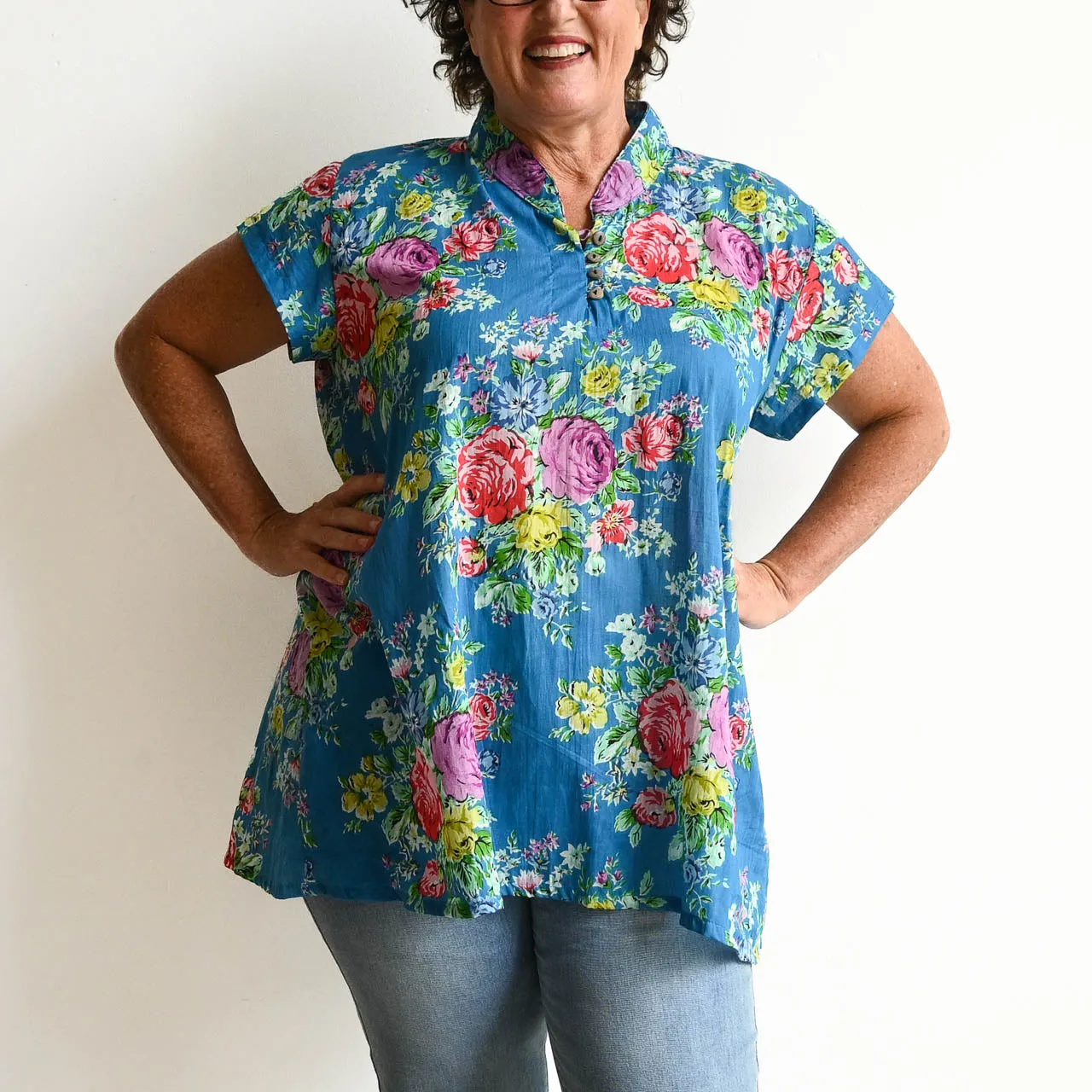 Loose Fit Cotton Tunic Top by KOBOMO - Peony