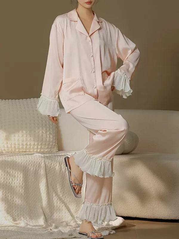 Lotus Leaf Long Sleeve Top & Pants Pajama Set