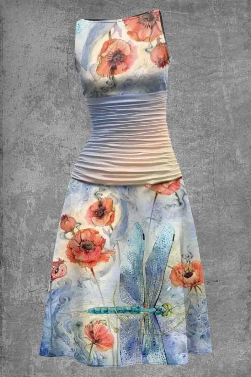 LovelyRLovely Floral Print Sleeveless Waist Dress