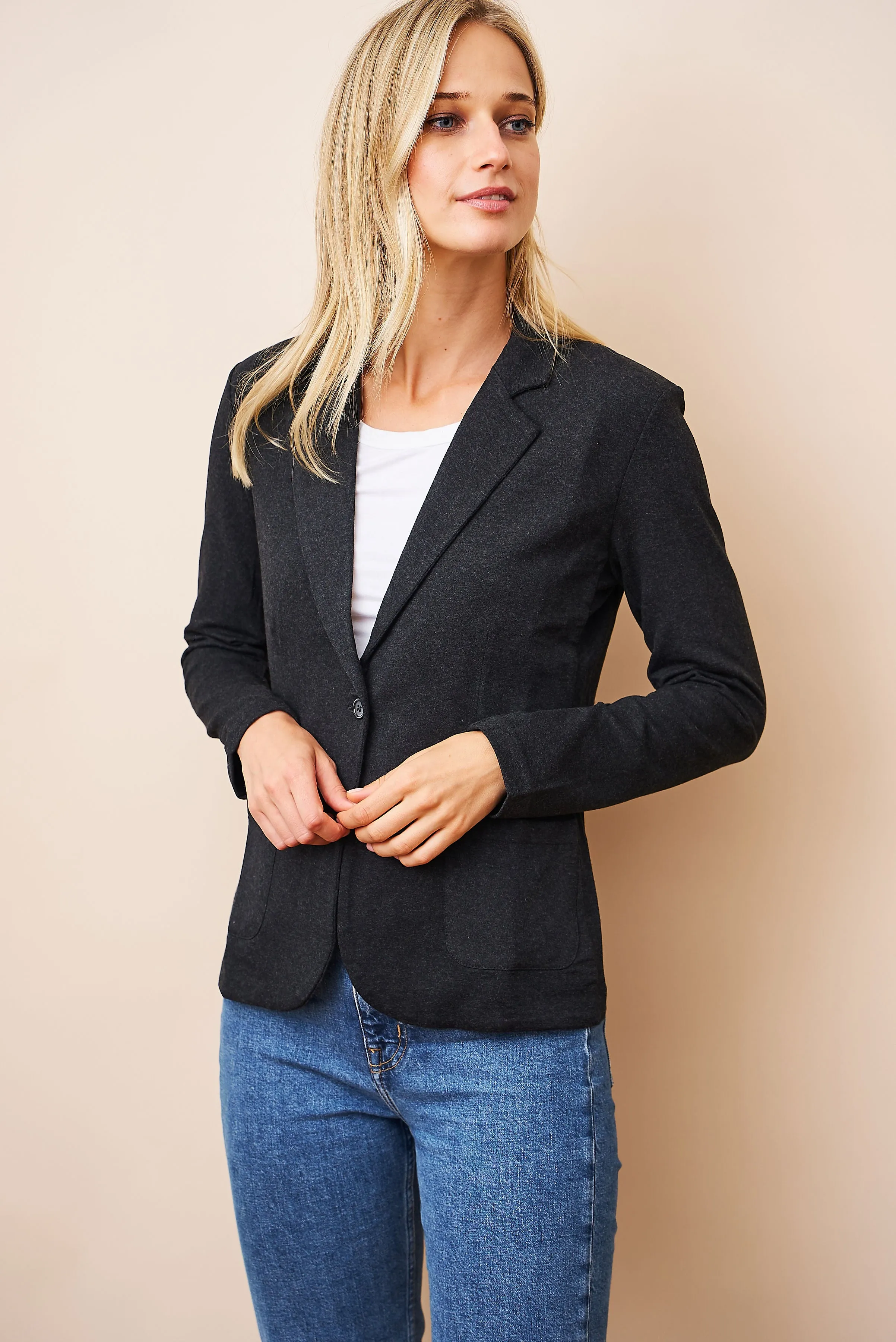 Majestic French Touch One Button Blazer in Anthracite Chine