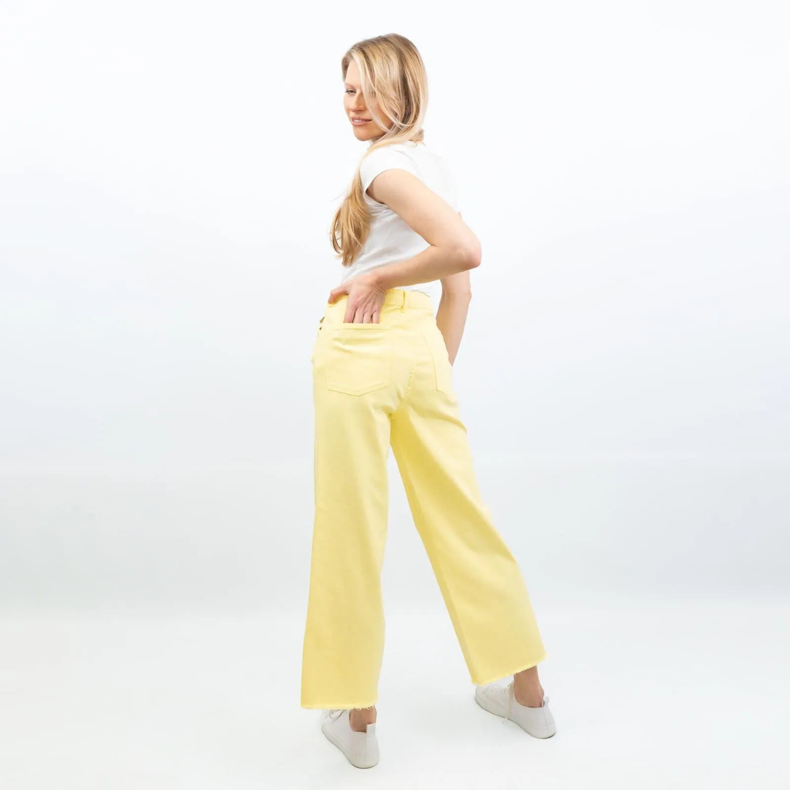 M&S High Waisted Crop Wide Leg Yellow Denim Jeans