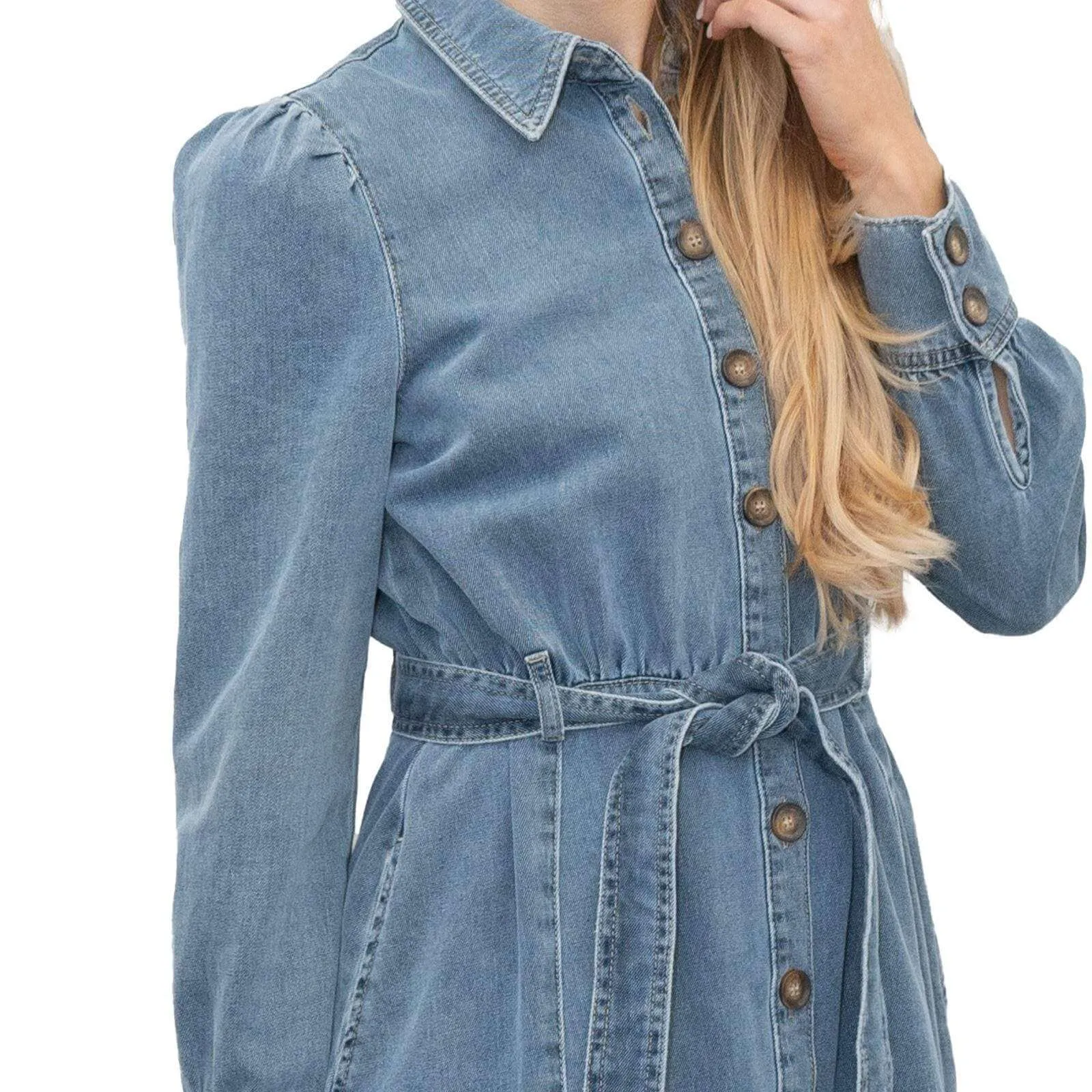 M&S Holly Willoughby Blue Washed Denim Long Sleeve Midi Shirt Dress