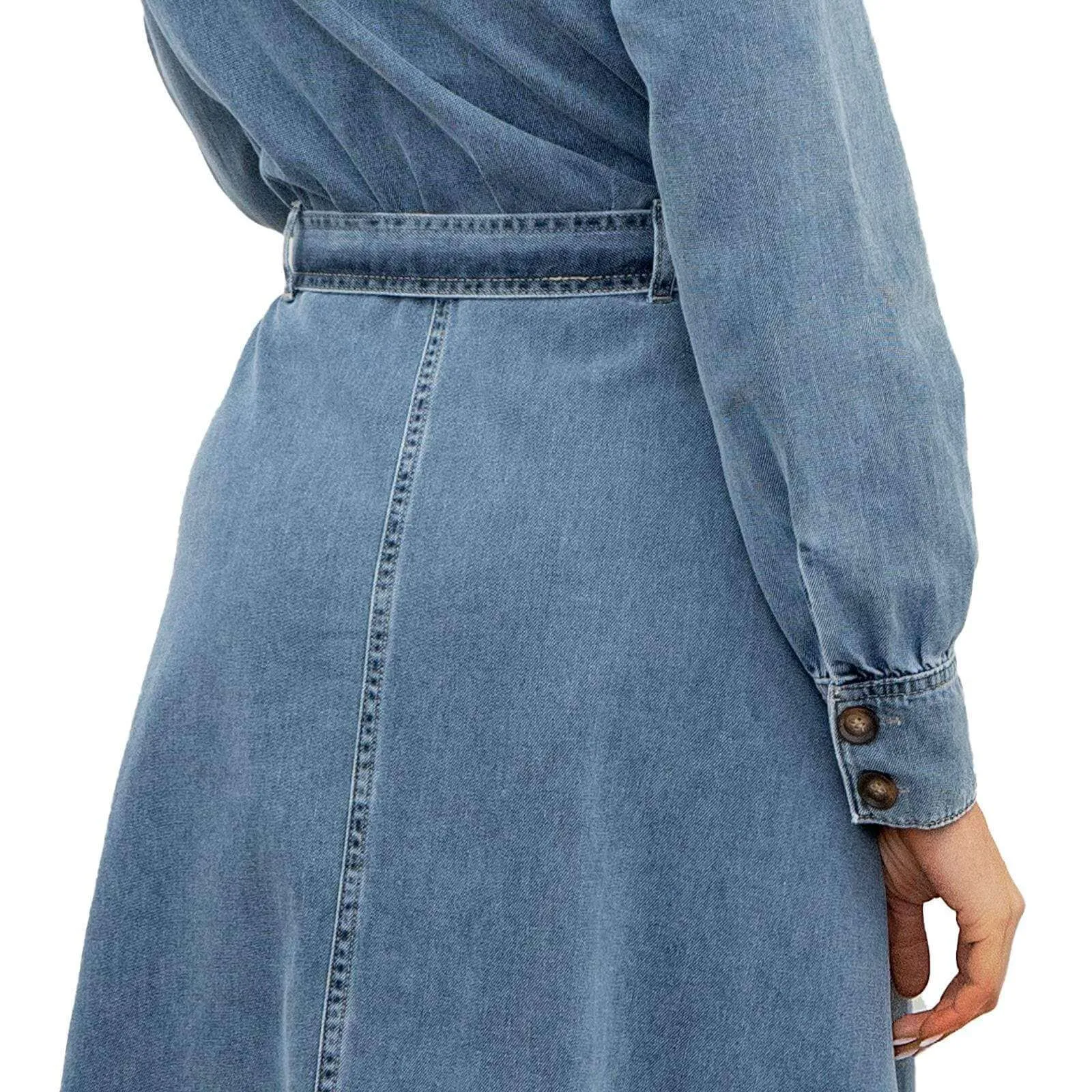 M&S Holly Willoughby Blue Washed Denim Long Sleeve Midi Shirt Dress