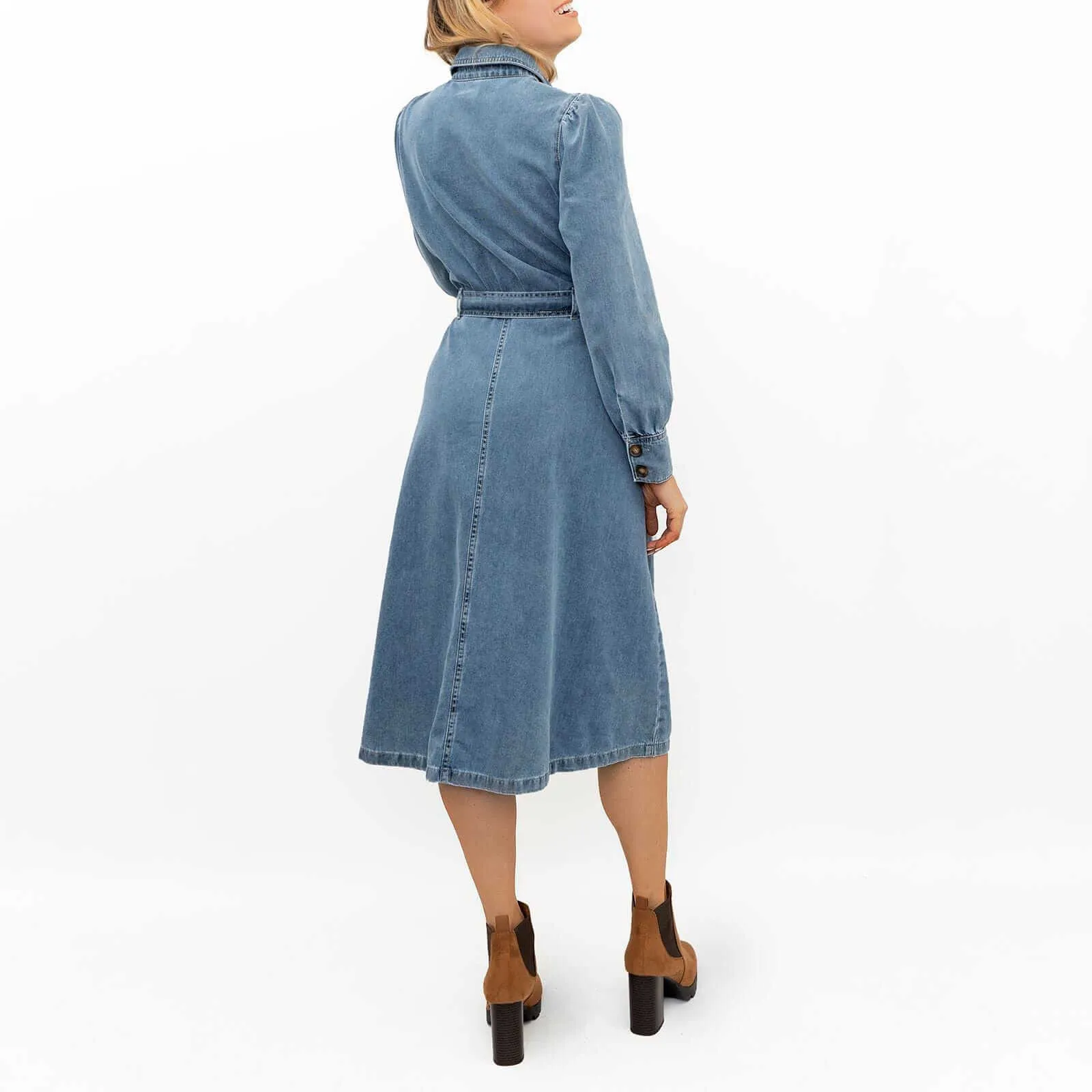 M&S Holly Willoughby Blue Washed Denim Long Sleeve Midi Shirt Dress