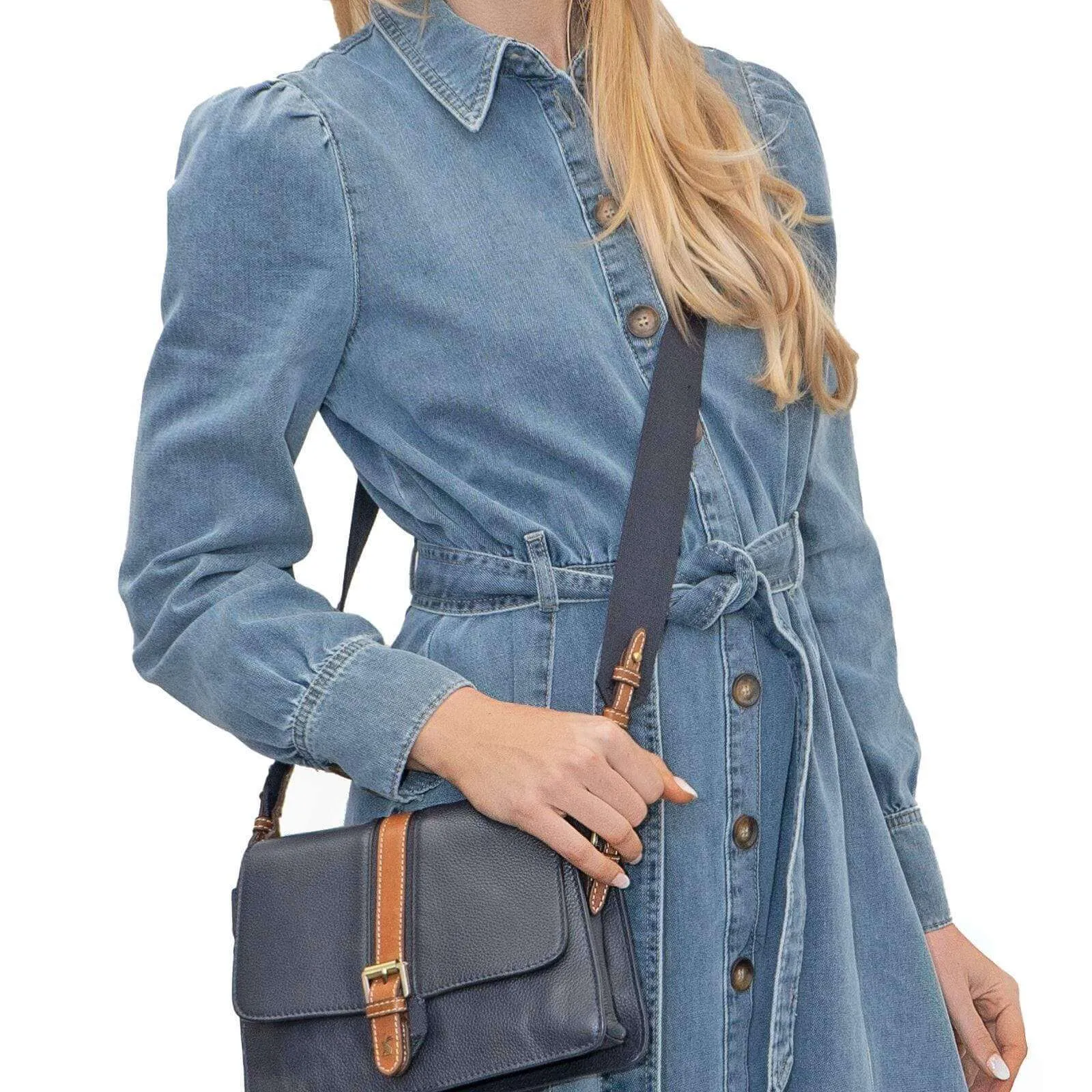 M&S Holly Willoughby Blue Washed Denim Long Sleeve Midi Shirt Dress