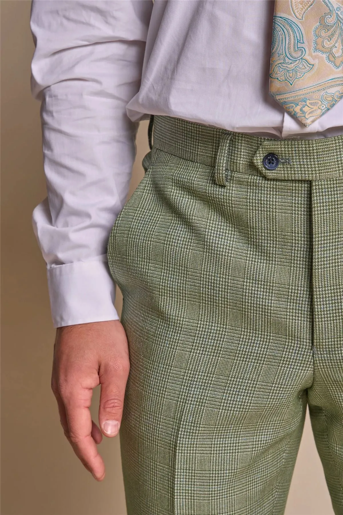 Men's Trousers Sage Green Checked Formal Suit Pants