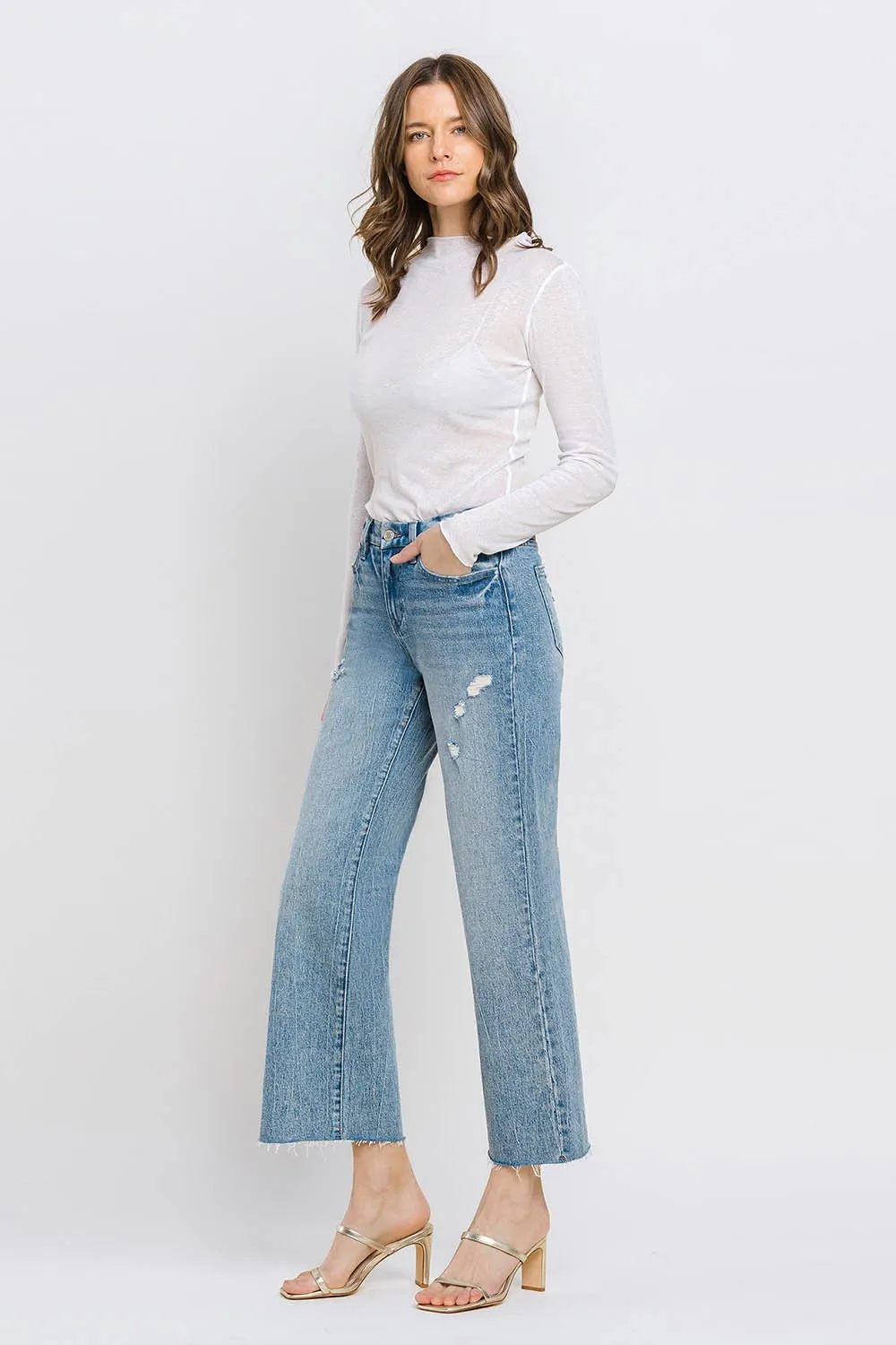 Mid Rise Crop Wide Leg Jeans by Vervet