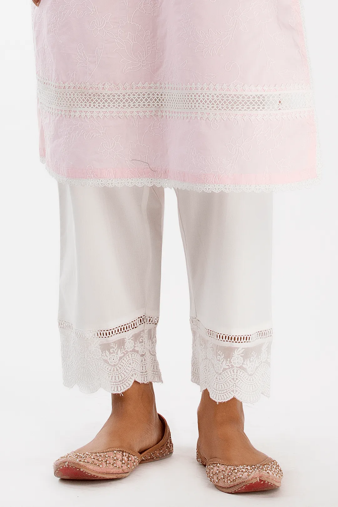 Mulmul Cotton Floral Organza Pyajama White