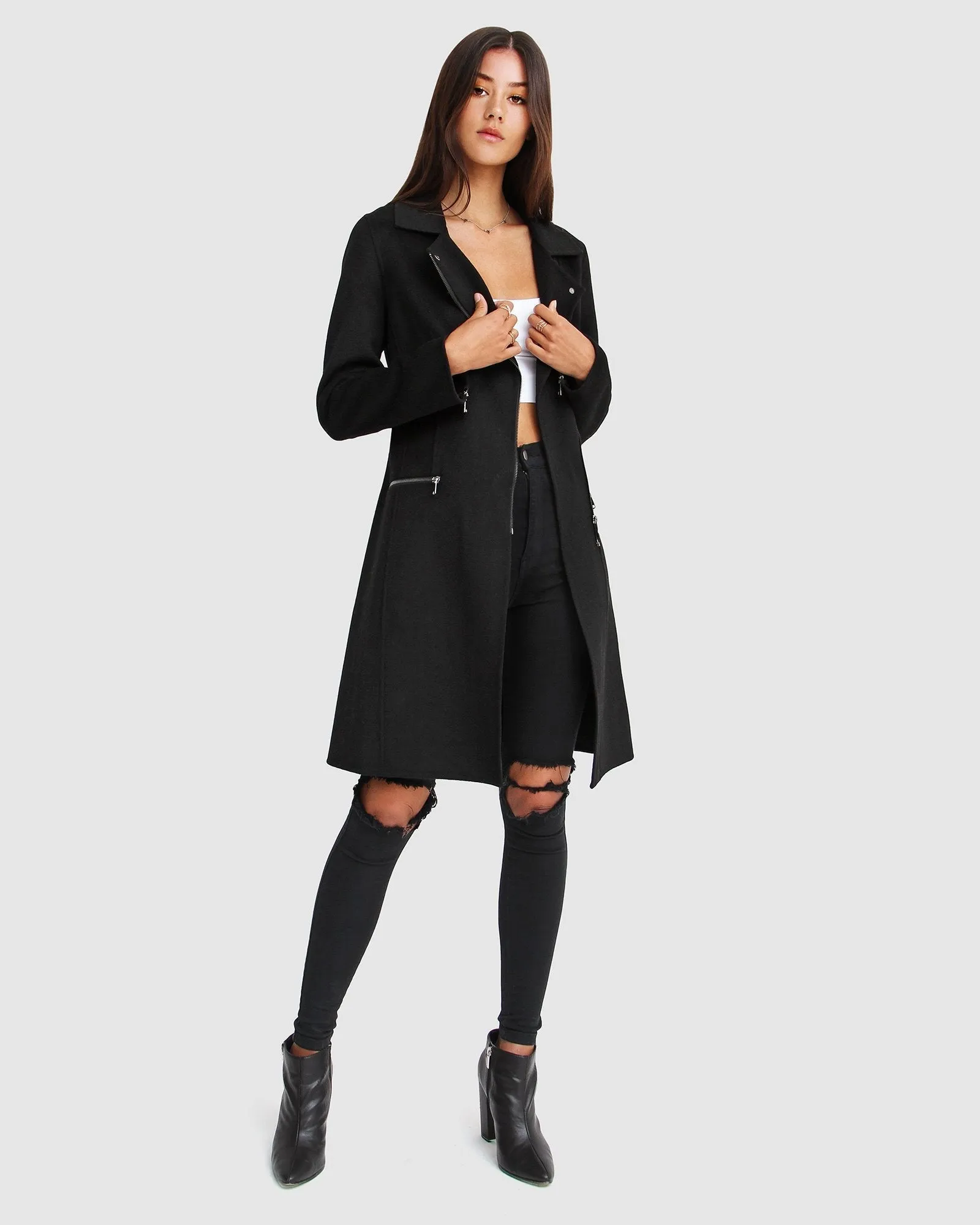 NEW FIT Last Chance Wool Blend Moto Coat - Black