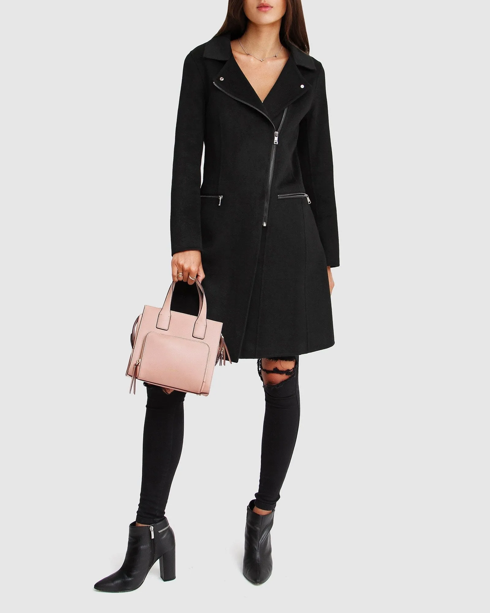 NEW FIT Last Chance Wool Blend Moto Coat - Black