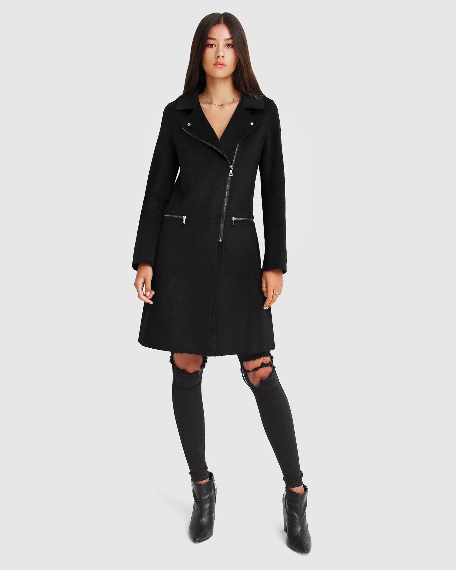 NEW FIT Last Chance Wool Blend Moto Coat - Black