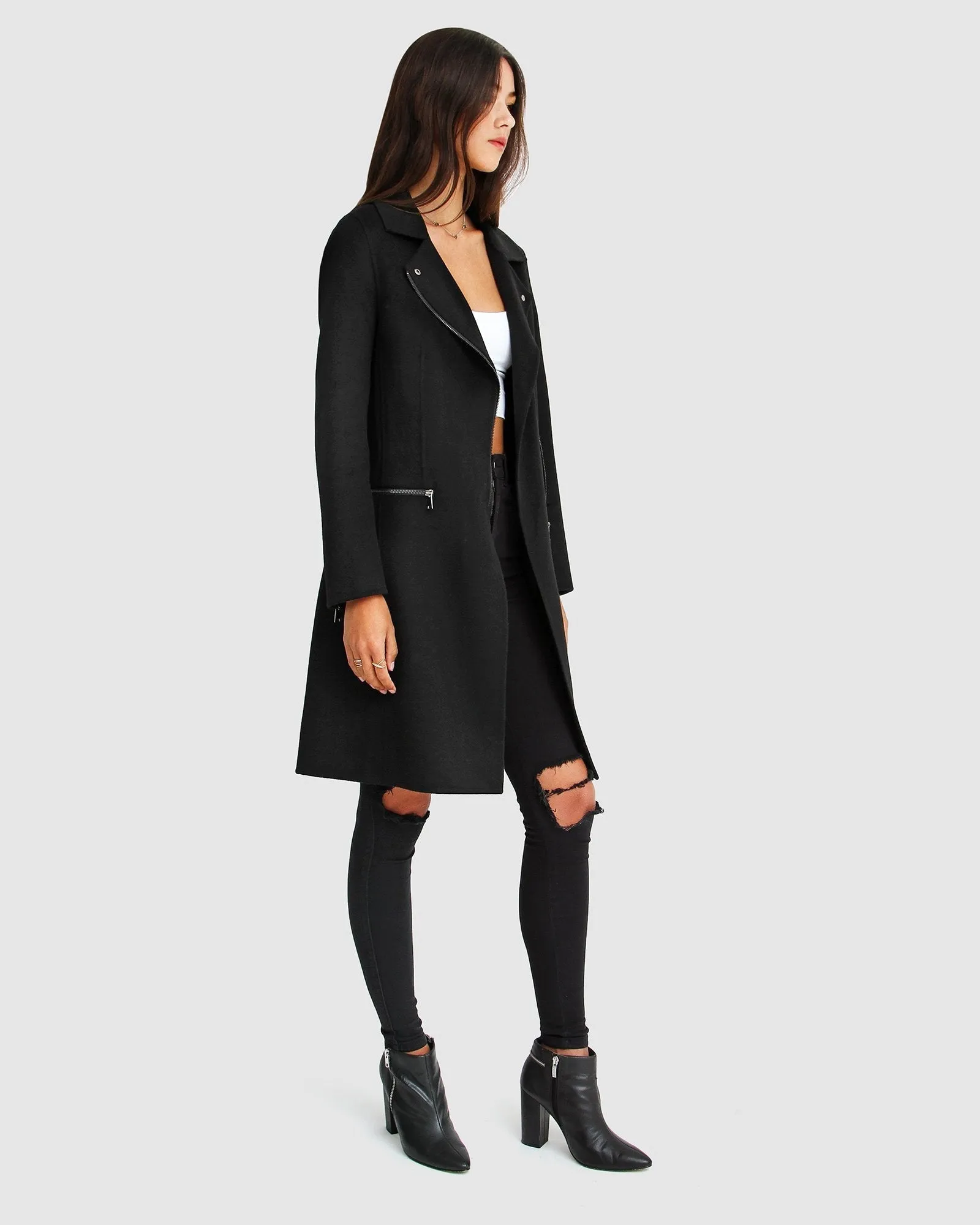 NEW FIT Last Chance Wool Blend Moto Coat - Black