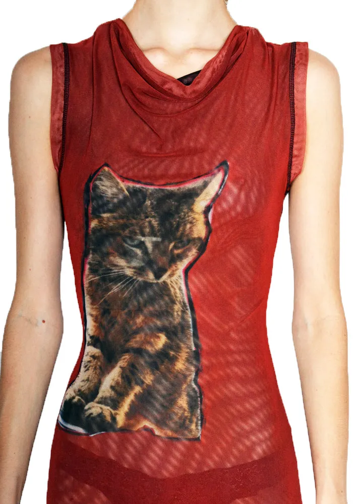 OTTOLINGER 102701 CAT PRINT MESH DRESS RED