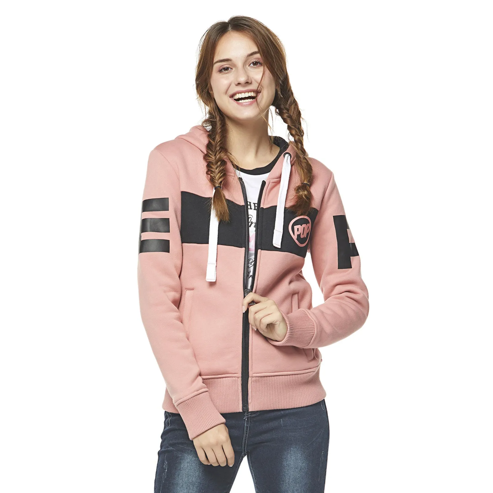 Pop Band Zip-up Hoodie - Pink