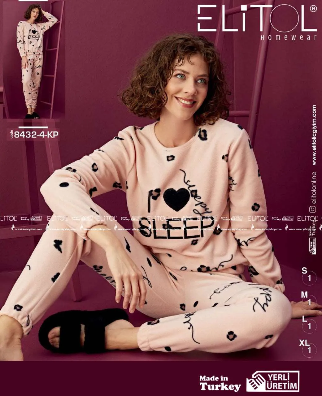 Printed Welsoft Long Pajamas 8432-4