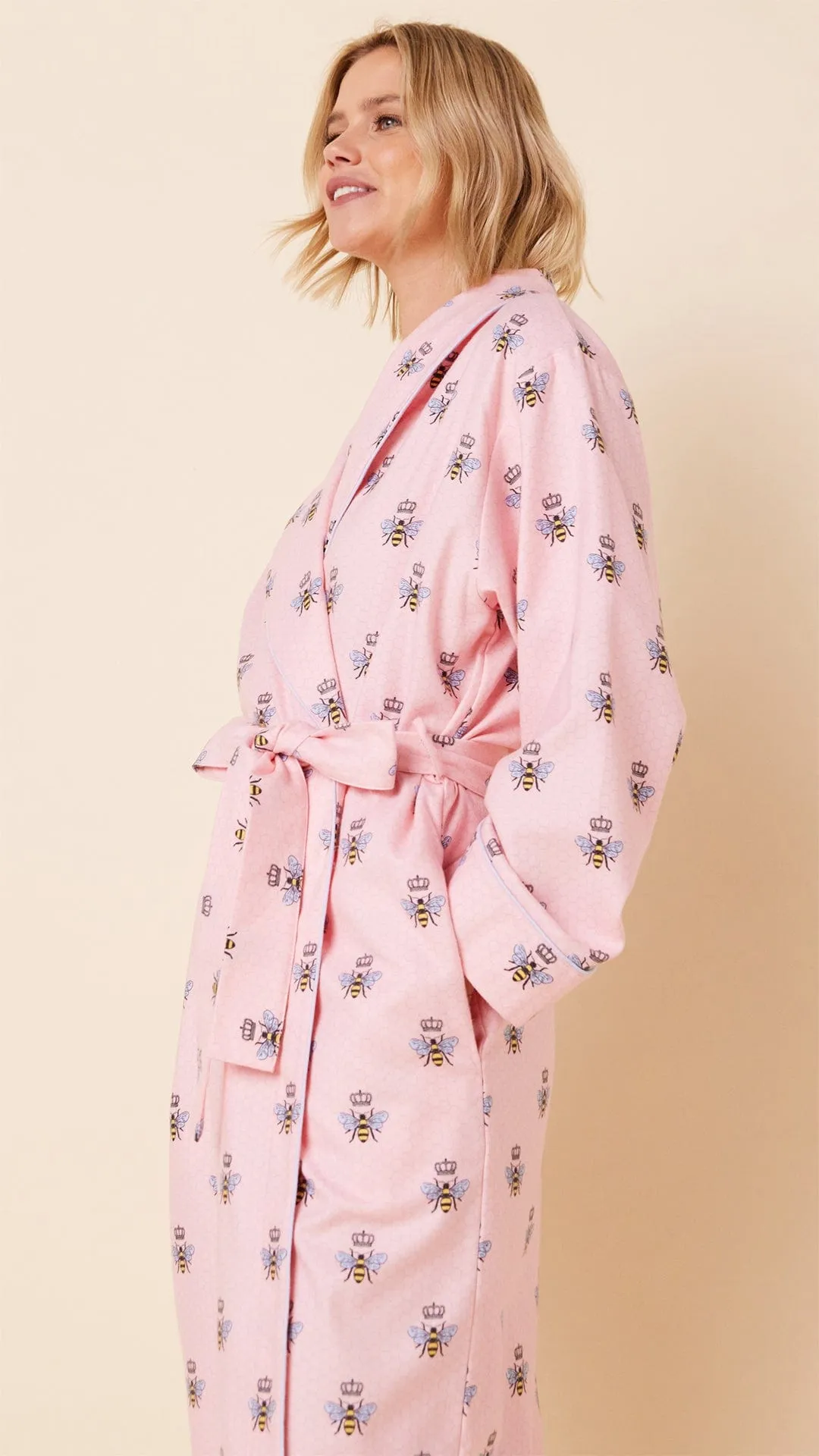 Queen Bee Flannel Robe - Pink