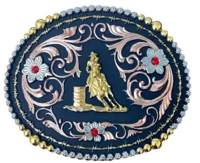 "Barrel Racer" Western Tri-Color Belt Buckle