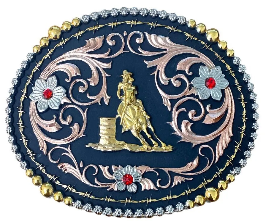 "Barrel Racer" Western Tri-Color Belt Buckle