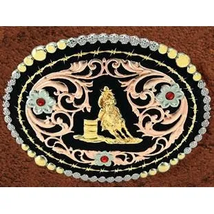 "Barrel Racer" Western Tri-Color Belt Buckle