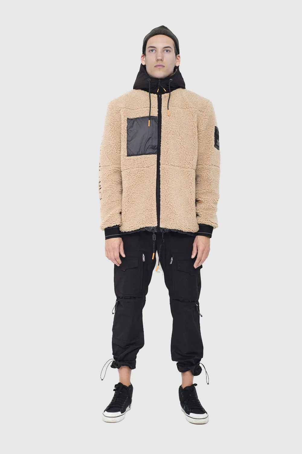 Reversible Tech Sherpa Hooded Coat - Camel