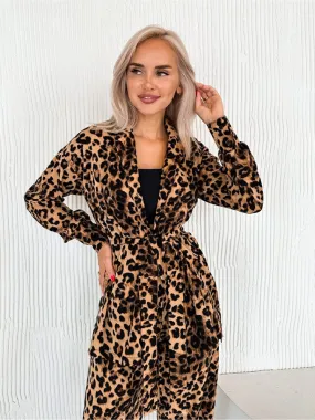 Sexy Leopard Print Cardigan Pajama Set Long Sleeve Robe